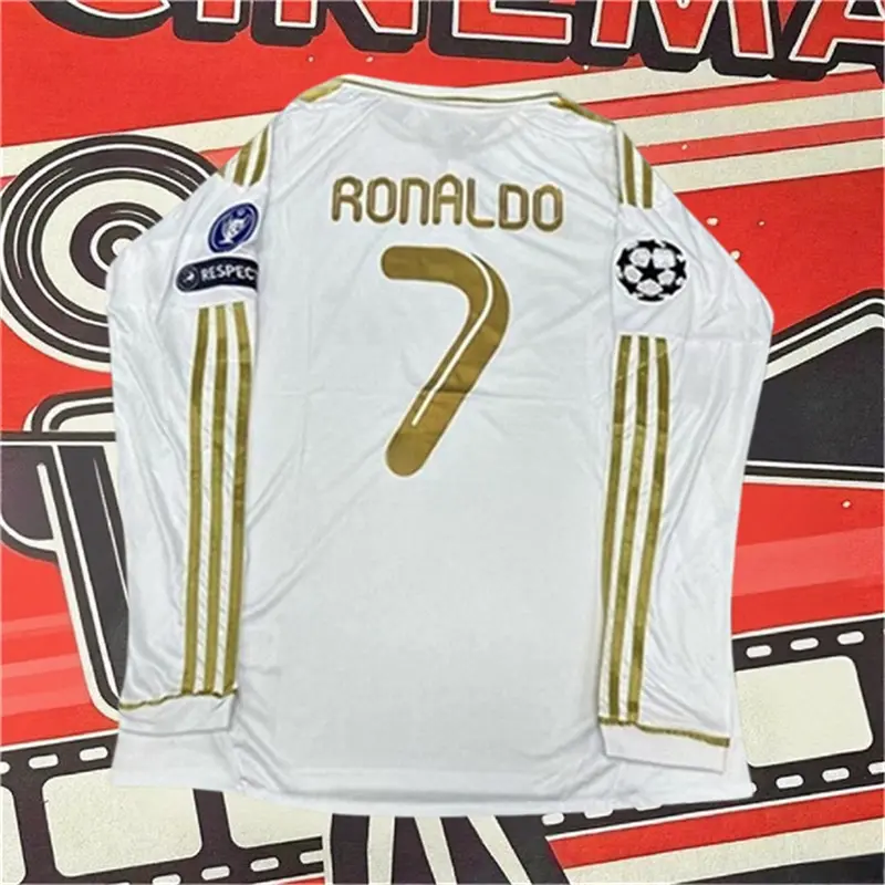 2011 2012 Home Retro No.7 Ronaldo Gold Long Sleeves soccer jersey