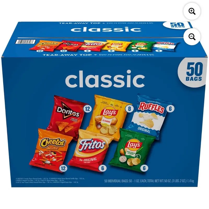 Classic Mix Variety Pack Potato Chips, 50-Count Assortment of Crunchy Snack Bags
