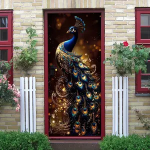 2pcs Luxury Peacock Wall Decal Self Adhesive Waterproof Removable Gold Foil Peacock Feather Pattern Home Decor Sticker for Living Room Bedroom Kitchen Modern Minimalist Wall Art Decoration New Year Hou