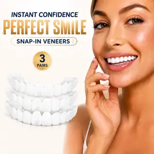 [3 Pieces] Professional Snap-On Whitening Smile Tooth -  Visual Confidence Booster Smile Makeover Natural Look Reusable Porcelain Fake Teeth - No Pain Easy Moldable Cosmetic Veneers （2026 Gift）