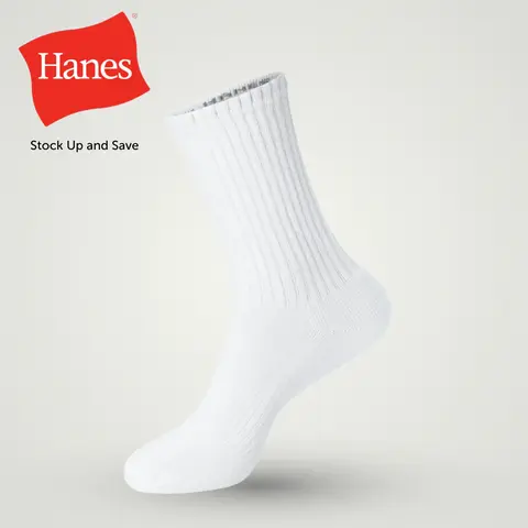 Hanes 6-PACK Unisex Socks, Crew — Plain Socks — Moisture Wicking, Cushioned PWS184