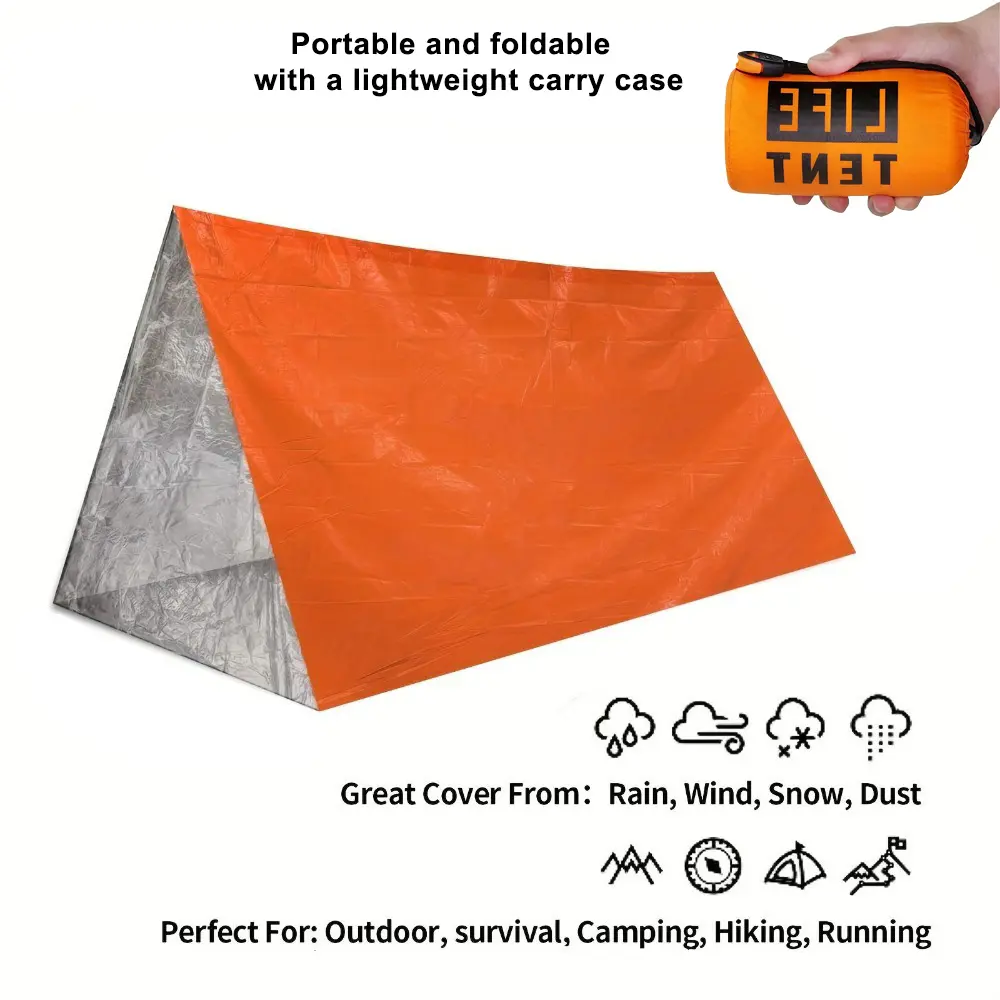 Portable Foldable Emergency Tent, Waterproof Outdoor Shelter with Carry Bag & Plastic Whistle for Camping and Hiking, Windproof Tent