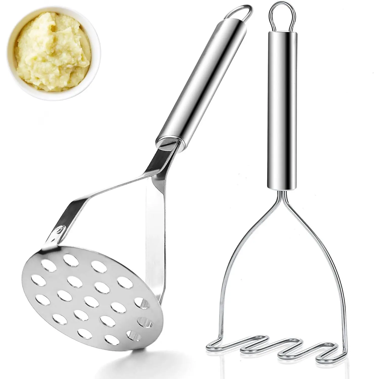 Masher Stainless Steel 2 count, Mashed  Masher Kitchen Tool, Durable Mash Potatoes Masher Kitchen Utensils, Kitchen Gadgets Easy to Clean