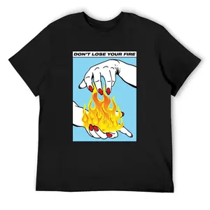 Art "Don't Lose Your Fire" Heavyweight T-Shirt, 180gsm Premium Cotton Short Sleeve, Motivational Flame Hands Graphic Tee, Streetwear for Men/Women, Casual Black Crewneck Top,flamingo merch,big deborah,elwood clothing,silverfish clothes,funny shirts