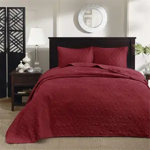 212 MAIN King Size 3-Piece Quilted Brushed Microfiber Bedspread Set - Red Decorative Soft Bedding Set with Quilting Details, Classic Stitching and Gentle Texture, Decorative Bedding Set, Microfiber Bedding Set