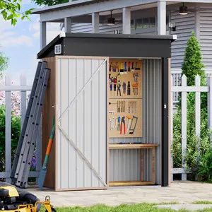 Aoxun 3x3ft/ 5x3ft Metal Garden Shed, Sheds and Outdoor Storage, Galvanized Waterproof Strong Reinforced Roof, with Lockable Doors & Slooping Roof for Backyard, Patio, Brown
