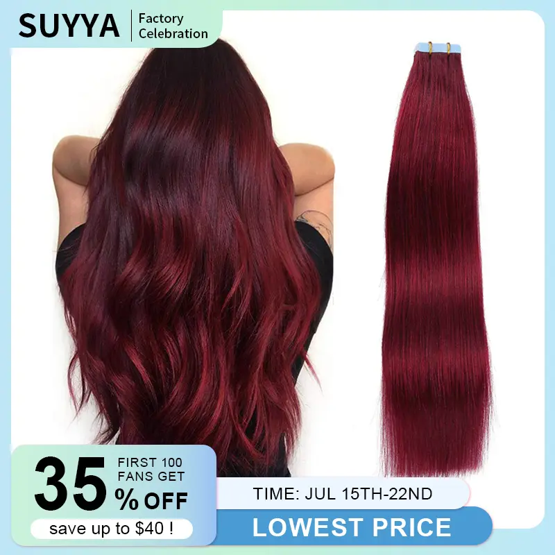 SUYYA Factory Celebration First 100 fans up to $40! wigs human hair tape in red hair extensions 12-28 inches,  20pcs/pack,comes with a free gift bundles  #DealsForYouDays