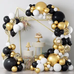 Black and Gold Balloon Garland Arch Kit, 124pcs Black White Metallic Gold Confetti Latex Balloons for New Year Graduation Birthday Anniversary Wedding Engagements Retirement Party Decorations