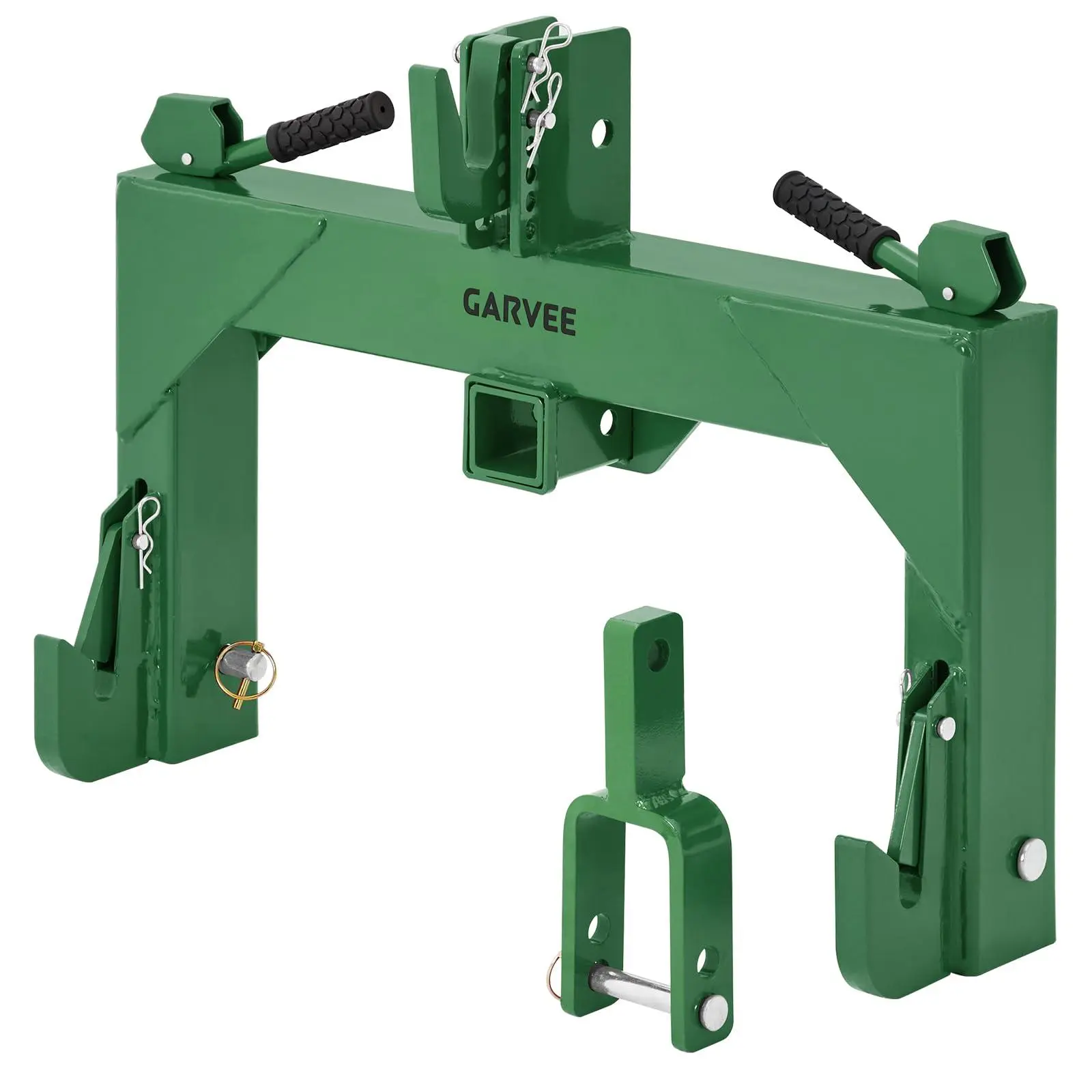 3-Point Quick Hitch with 2" Receiver & Versatile Top Adapter – Category 1 Compatible, No Bushing Needed, 3000 Lbs Lift Capacity, 5-Level Adjustable Bolt & Reinforced Rib Design for Tractors,Green
