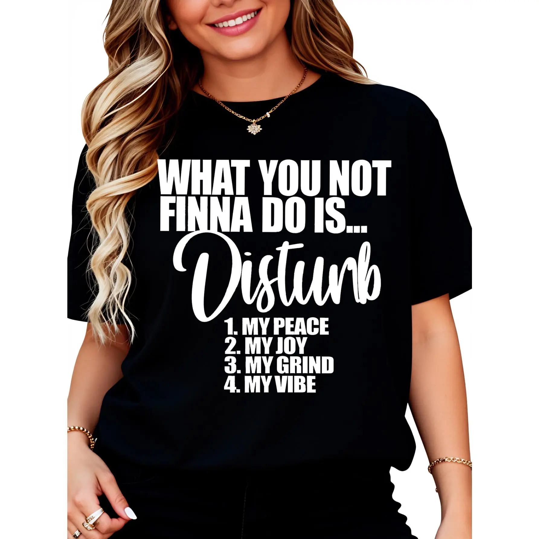 100% Cotton Women's "Don't Disturb My Peace/Happiness/Struggle" T-Shirt - Vintage Statement Slogan Style, Round Neck Short Sleeve Shirt, Suitable for All Seasons Casual Wear