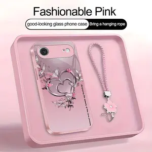 Suitable for [iPhone 17 Air] high-end phone case，a beautiful four-leaf clover lanyard is included,Premium heart pattern,a variety of colors are available for you to choose from YM99