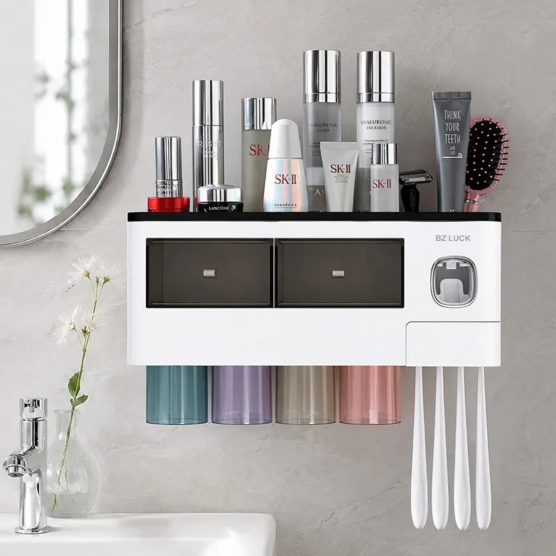 Silicone Wall-Mount Toothbrush and Toothpaste Holder - Adhesive Tape, Firm, Removable, Space-Saving, Durable Bathroom Accessory Organizer, Holds 2-4 Cups, Decorative Home Supply