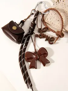 Original Handmade Braided Rope & PU Leather Mini Bag Keychain with Bow/LOVE Heart Charm/Beaded Strand,Mini Tote Bag Keychain Lanyard Faux Leather Coin Purse Keychain,Car Key Pouch Handbag Pendant Bag Backpack Purse Accessories Decoration Women Men Gift