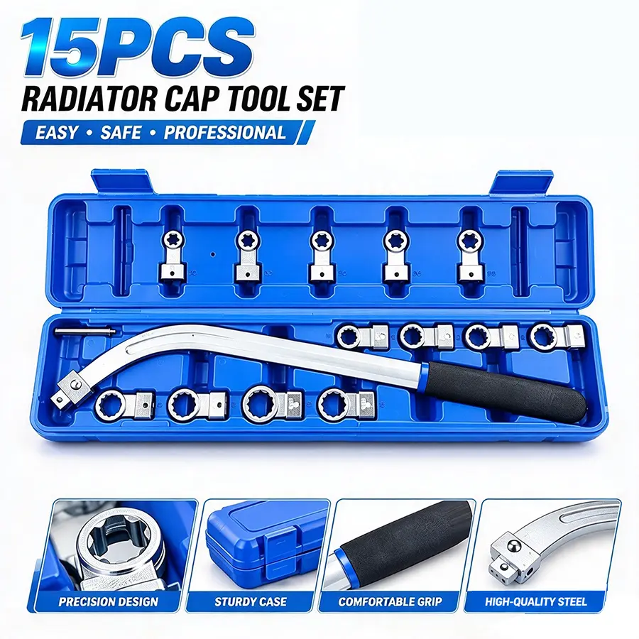 15pc Auxiliary Idler Timing Belt Tensioner Pulley Removal Tool Kit Universal Serpentine Belt Tension Pulley Wrench Set with 6-Point and 12-Point Adapters 10mm -19mm
