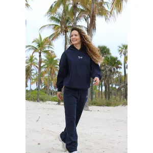 Tropical Society Signature Hoodie Navy Long Sleeve Casual Winter Medium Plain 100% Cotton Unisex