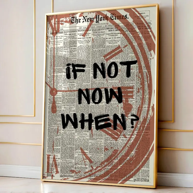 [Sale Up to 60% Off][Free Shipping][No Frame]Retro If Not Now When Newspaper Print Wall Art, Bold Typography Poster, Canvas Wall Decor