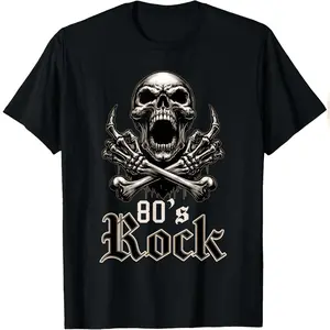 80s Rock Vintage Skeleton Artwork Design For Music Lovers T-Shirt Comfy Everyday T-Shirt