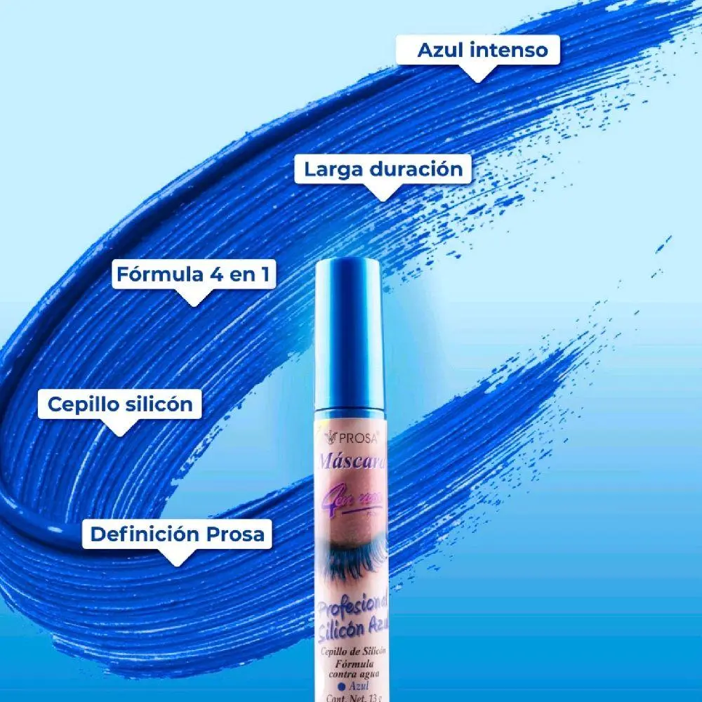 NEW Prosa Professional Silicone Blue Mascara, 4-IN-1 Waterproof Formula Cosmetic, Daily Smooth Lengthening Makeup Mascara