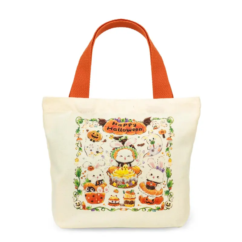 【BunnyLulu】Eco-friendly Mini Canvas Tote Bag – Reusable Lunch Bag, Cute Halloween Gift for Women, Girls and Kids, Great for Travel or Birthday