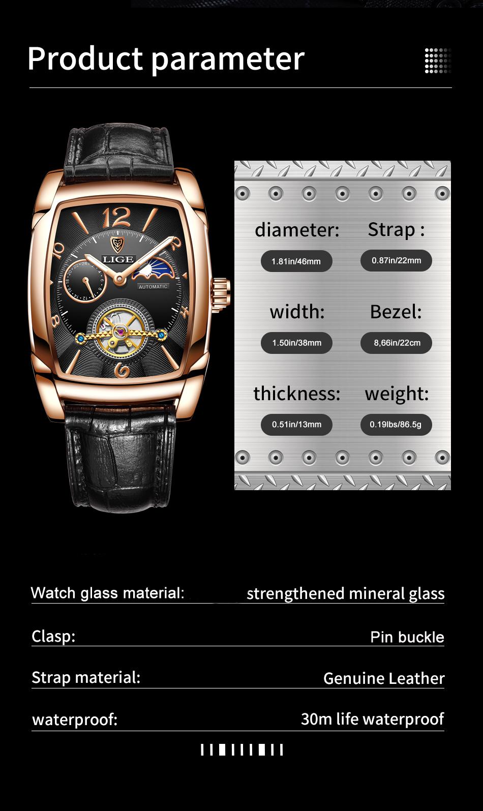 Square Men's Business Watch with Waterproof and Luminous Function at Night chronograph watch analog  watch