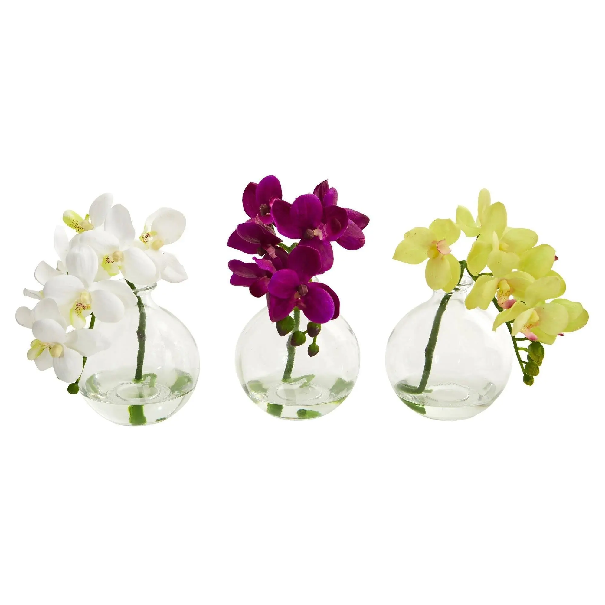 Set of 3 9-in Decorative Synthetic Phalaenopsis Artificial Orchid Arrangements in Vases, Artificial Plant Set for Home Room Decor