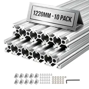 【fathersdaygift】VEVOR 10PCS 2020 Aluminum Extrusion Profile, 48 Inch 1220 mm, T Slot European Standard Anodized Linear Rail, High-Strength Extruded Aluminum Rail, for 3D Printer Parts and CNC DIY Workbench, Silver