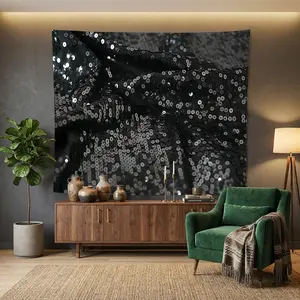 1pc Elegant Shimmering Black Sequin Wall Hanging, Aesthetic Lightweight Washable Fabric Tapestry for Apartment, Studio, Entrance, Reading Nook, Ceiling