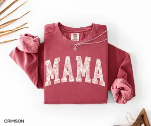 Comfort Colors Mama Sweatshirt, Pink Toile De Jouy Mama Sweater, Gift For Mom
