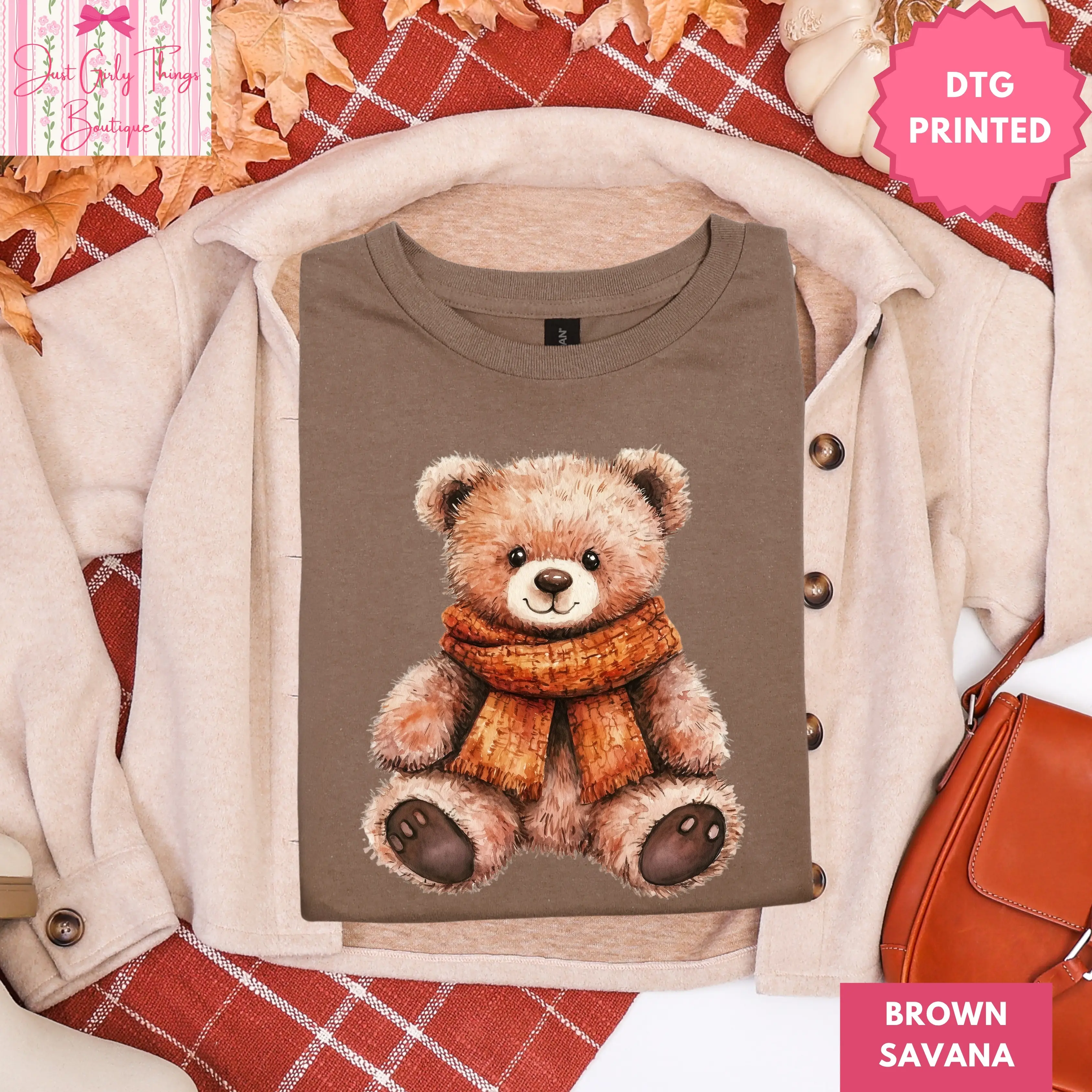 Fall Bear Shirt  - Gildan 64000 Softstyle/Gildan 5000 Heavy Cotton Tee - Retro Fall Shirt, Cozy Season Autumn Shirt, Thanksgiving Shirt, Preppy Fall Shirt