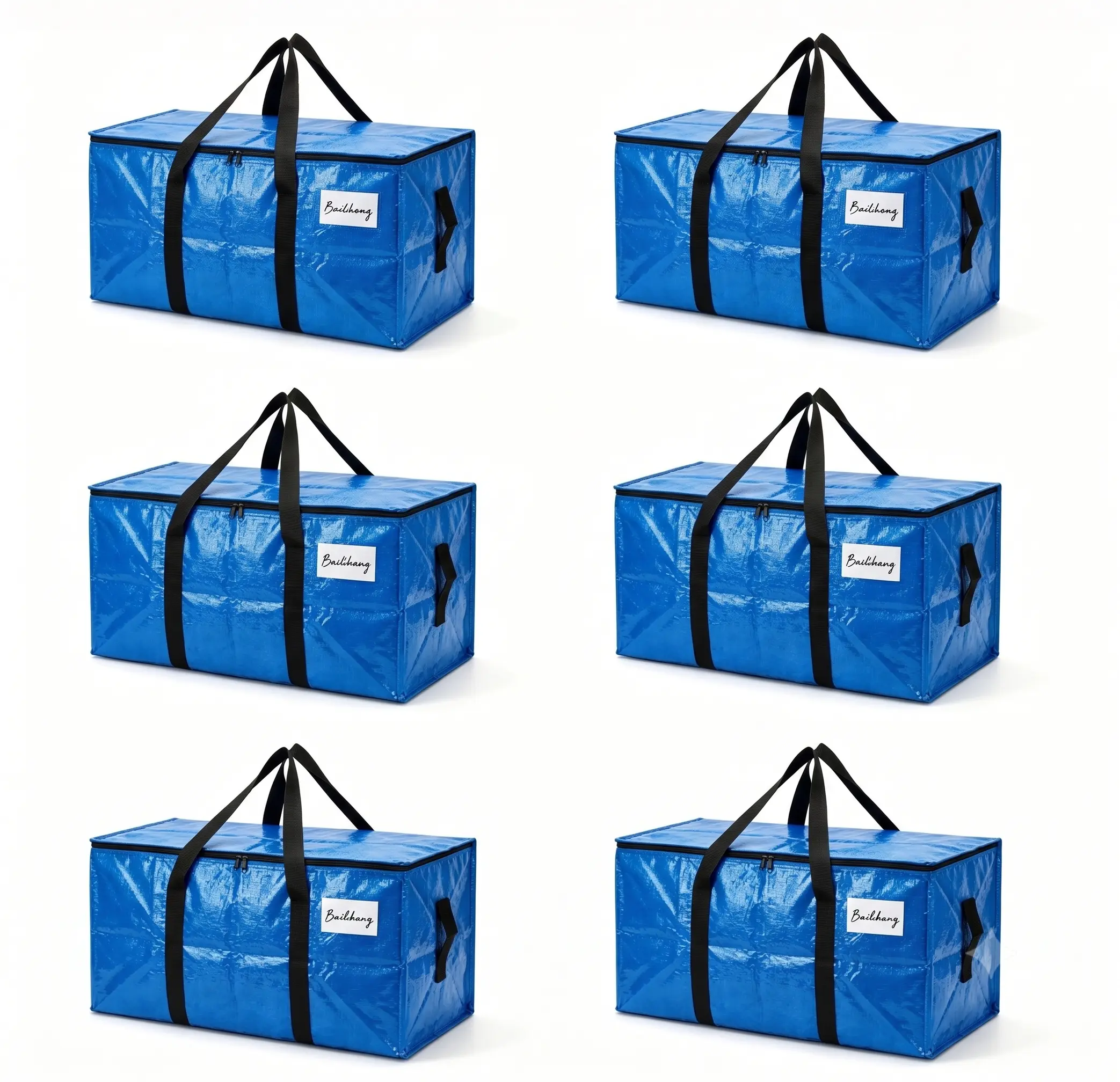 6-Pack Extra Large Heavy-Duty Moving & Storage Bags, 24 Gal Blue Totes with Zippers, Wraparound Handles, Label Pockets, Foldable for Clothes, Bedding, College Dorm Use