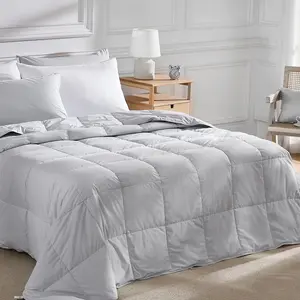 Lightweight Goose  Down Fiber Comforters  Size, Summer Duvet Insert, Ultra Soft, Breathable, Hotel Luxury Bedding Comforter with 8 Tabs, Light Grey, 106 x 90 inches