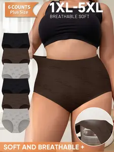 Women's Plus Size High Waist Underwear Set, Soft Breathable Triangle Panties, Comfortable Non-Irritating, Multiple Colors, Butterflies, 6 Pack