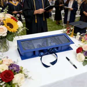 Creative Graduation Gift Box with Transparent Letter Lid, Empty Packaging for Flowers, Perfect for Graduation Celebrations