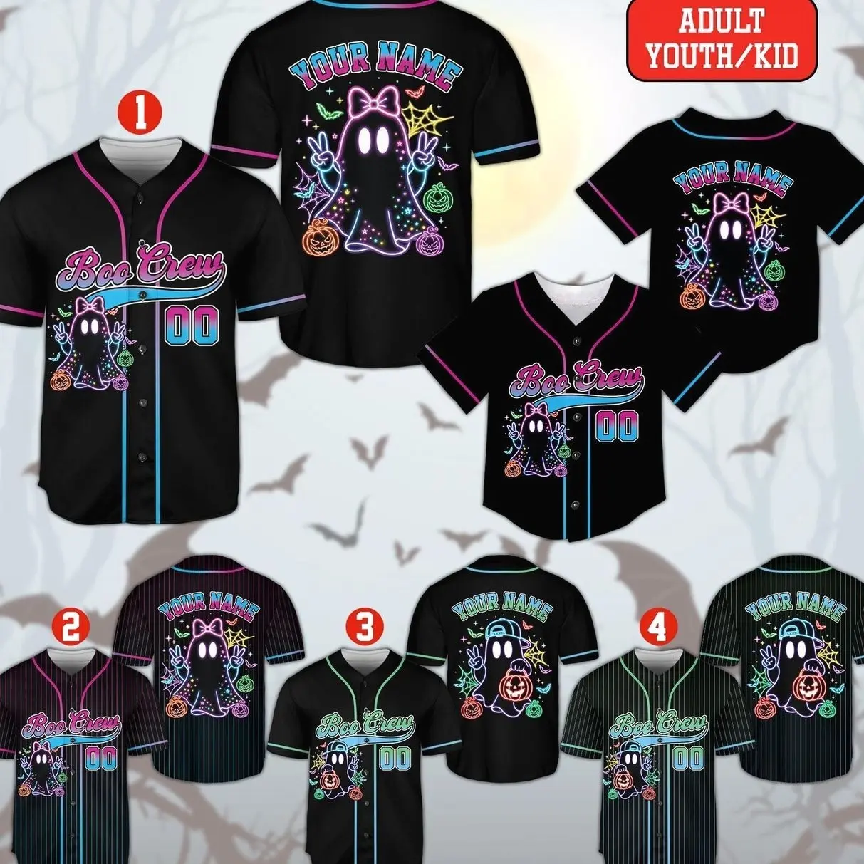 Boo Crew Halloween Baseball Jersey, Personalized Ghost Jersey, Custom Name Number Jersey, Matching Family Halloween Costume Outfit