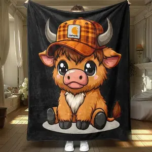 This Adorable Highland Cow Pattern Blanket Is Soft and Comfortable, Perfect for Air-conditioned Rooms. A Warm Nap Blanket Suitable for Home, Office, Travel, Camping, and Other Occasions.