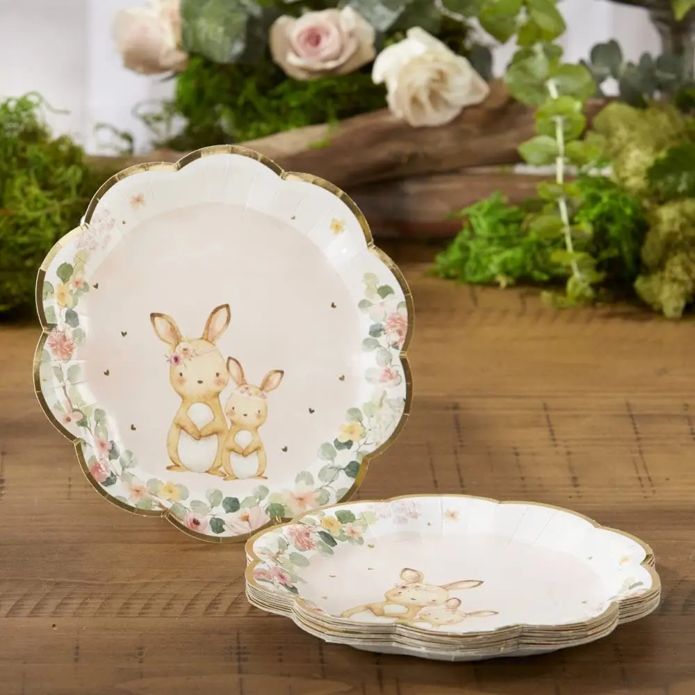 Kate Aspen 64 Pcs Woodland Baby Paper Plates, 7 Inch Heavy Duty Disposable Party Plates, Party Supplies Tableware Decor for Birthday, Baby Shower, Children Parties (Bulk)- Pink