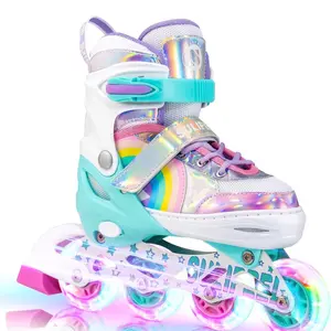 SULIFEEL Rainbow Unicorn Inline Skates for Girls Boys 4 Size Adjustable Light up Wheels Skates for Kids Beginner