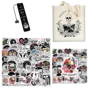 Dark Romance Book Sticker Set, 1 Set Including 50 Waterproof Vinyl Bookish Stickers & 1 Skull Pattern Bookmark & 1 Canvas Tote Bag, Cute Booktok Decals for Adult Readers, Halloween