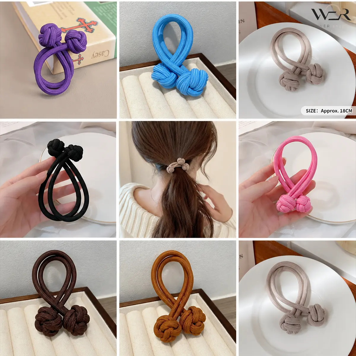 Knotted Fabric Hair Tie Looped Scrunchie Figure Eight Knot Design Multiple Colors for Women Girls Daily Ponytail Wear Gift