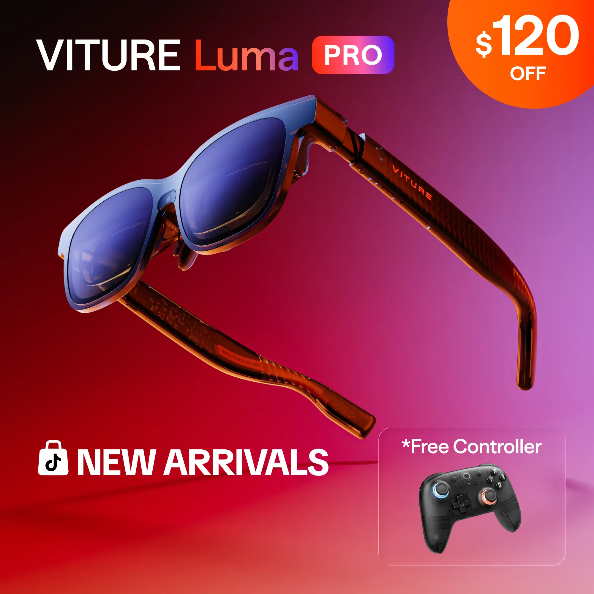 VITURE Luma Pro AR Glasses,XR Glasses,Smart Glasses — 152” 1200p 120Hz Ultra Sharp Display, 52° FOV, Electrochromic Film,Myopia Adjustments, Harman Audio, AR Glasses for iPhone 17/16/15, Android, Mac, PC, Steam Deck, Switch 2 tiktokshopbacktoschool
