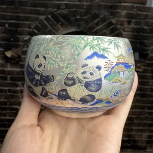 Hand-Engraved Silver-Plated Tea Cup with Bamboo & Panda Patterns - Traditional Chinese Aesthetic Teacup for Tea Lovers - Unique Hand-Made Drinkware
