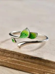 Green Leaf Ring with Adjustable Opening Ring, Exquisite Trendy Ring, Women's Personalized Daily Holiday Party Jewelry Accessories