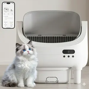 Linvivon Automatic Cat Litter Box App Control 2.4GHz WiFi Safety Protection Large Capacity  for Multiple Cats  Safety Sensors Protection  21 × 17.5 × 24.1 in