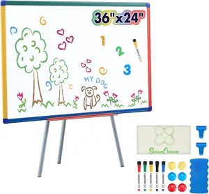 Dry Erae Board with tand  Whiteboard for  Eael Flipchart Board for Claroom Eael White Board with tand Teacher Eael, Colorful Frame,36x24 inche