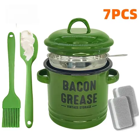 Kitchen Utensil Set - Silicone Spatula, Silicone Brush, Stainless Steel Mesh Strainer, Enamel Bacon Grease Container with Lid, Oil Dispenser Accessories, Rustic Easy-Clean Multifunctional Kitchen Gadgets for Home Cooking, Ideal for Foodies, Perfect Gift