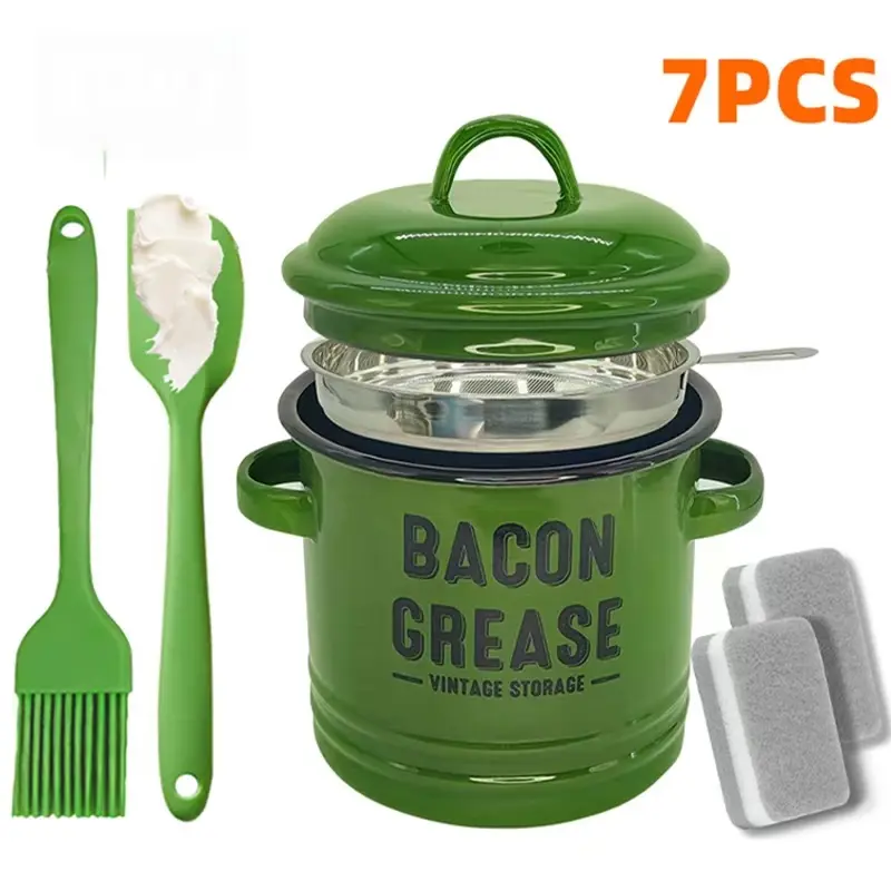 Kitchen Utensil Set — Silicone Spatula & Brush, Stainless Steel Mesh Strainer, Bacon Grease Container with Lid .Bacon Grease Container,Household Kitchen Gadgets, Kitchen Accessories, Easy-Clean Multifunctional Kitchen Gadget Kitchenware Food