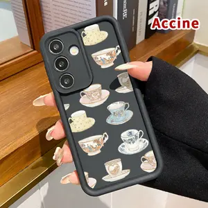 Phone Case Compatible with Samsung Galaxy S23 Ultra S24 Plus S25 S22+ Teacup Tapestry Full Body Protection Shockproof Soft Silicone Cover