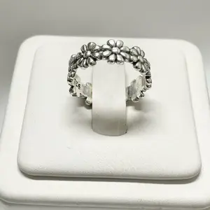 Sterling Silver 925 Flowers Band Ring wide 6 mm