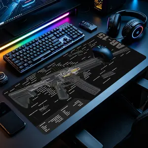 AR-15 Rifle Blueprint Diagram Large Gaming Mouse Pad, Extended XXL Desk Mat with Stitched Edge & Non-Slip Rubber Base, Ideal for Gamers, Gun Enthusiasts and Tactical Fans, Perfect for Gaming Rooms, Home Offices & Workstations