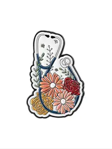 Floral Stethoscope Brooch Pin, Fashion Jewelry Badge for Men Women, Daily Wear Backpack Collar Accessory Gift Idea